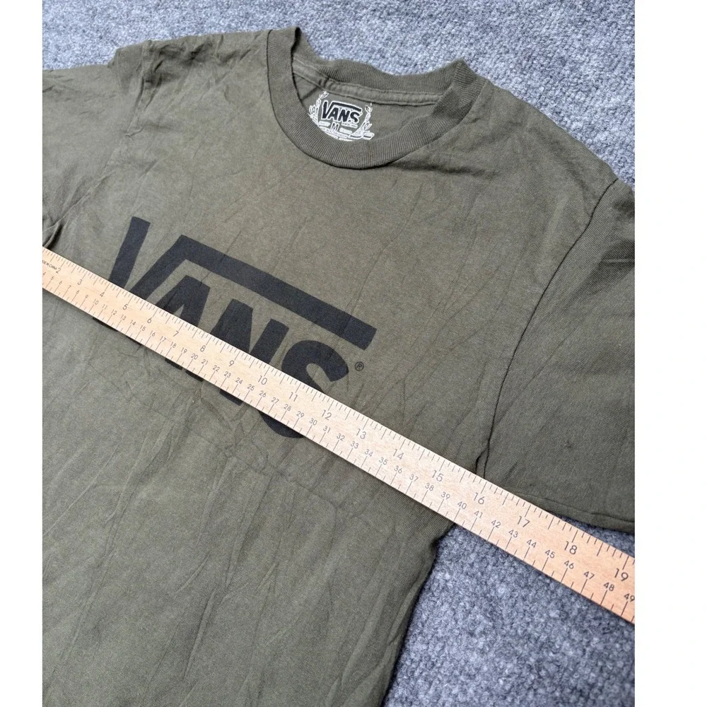 Vans Kids T-Shirt Medium Olive Green Black Logo Graphic Short Sleeve Cotton Tee